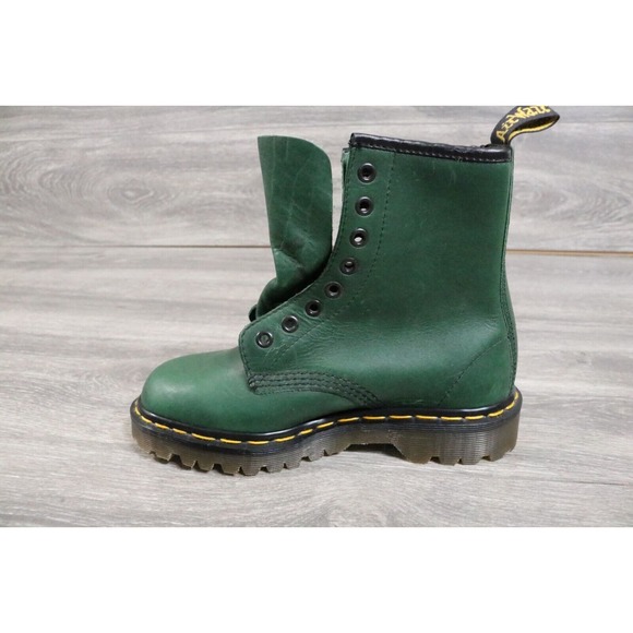 Vintage Dr DOC MARTEN Combat Boots England MIE Green Leather UK 3 US 5 - Picture 5 of 11